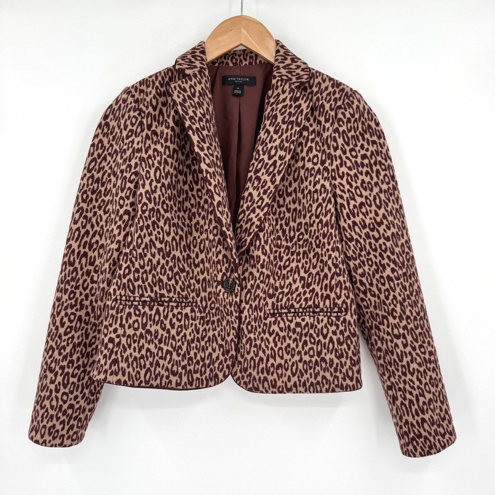 Ann Taylor Leopard Print Newbury Blazer Jacket Brown/Tan Size 2P